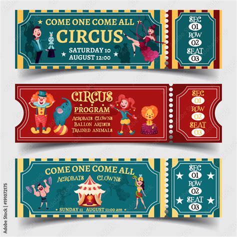 Set of isolated circus entertaining show tickets Stock Vector | Adobe Stock