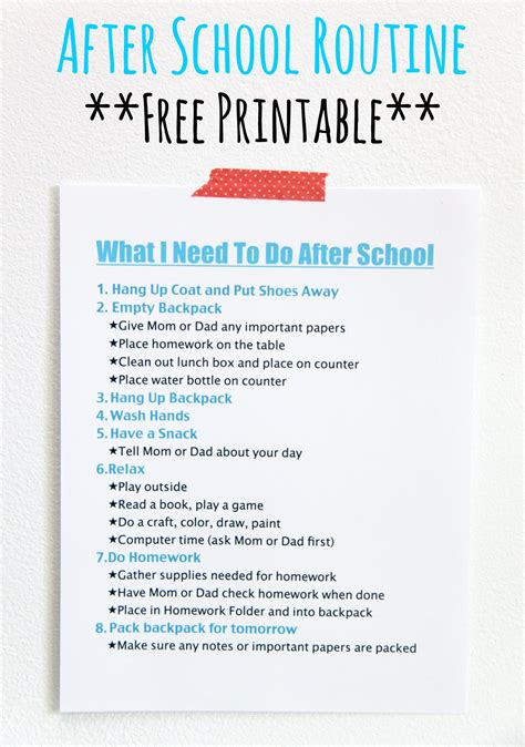 After School Routine-FREE Printable