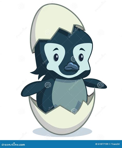 Cute Cartoon Penguin Hatching from an Egg Stock Illustration - Illustration of baby, adorable ...