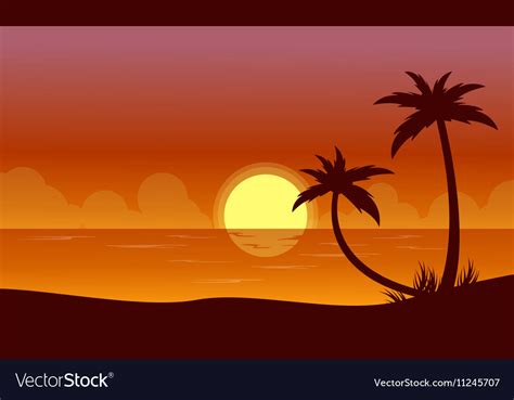 Silhouette of beach at sunset with reflection Vector Image