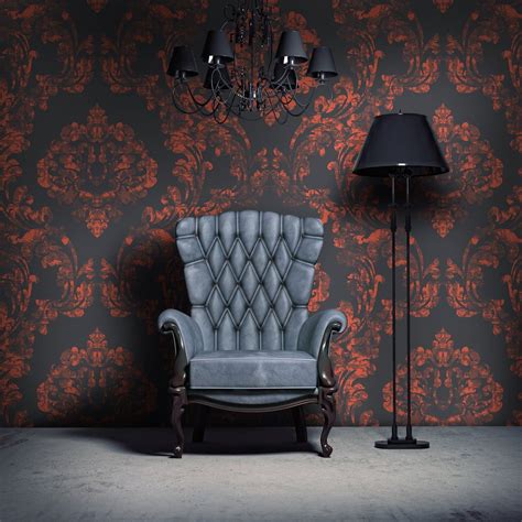 Dark gothic damask mural vintage victorian wallpaper retro etsy – Artofit