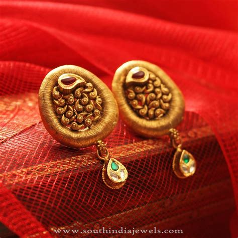 Gold Antique Ear Studs - South India Jewels