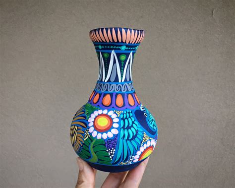 Medium-Small Colorful Pottery Vase from Guerrero Mexico, Ceramic Folk Art, Mexican Southwest Decor