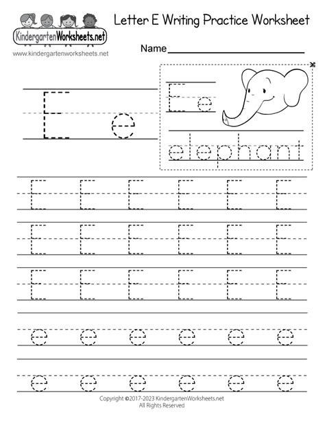 Letter E Writing Worksheet