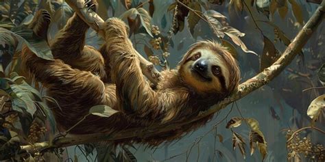 Premium Photo | Sloth hanging on a branch