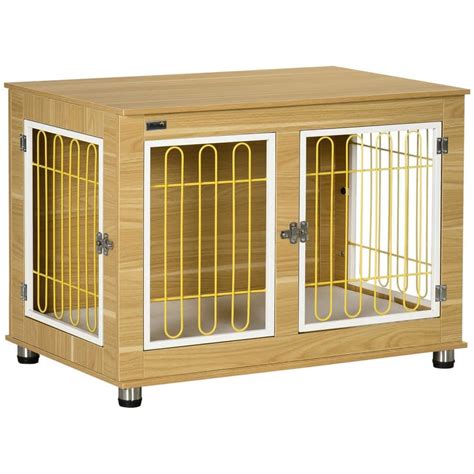 PawHut Modern Large Dog Crate End Table with Soft Cushion, Wooden Dog Crate Bed Indoor Dog ...