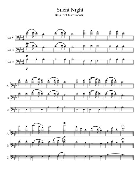 Silent Night bass clef sheet music download free in PDF or MIDI