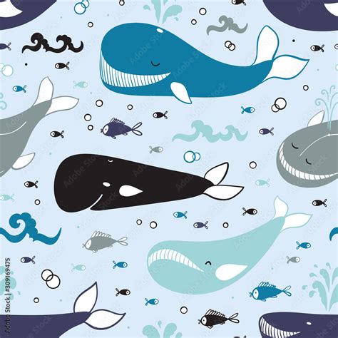 Cartoon Ocean Animals. Sea Animal Background for Kids. Vector Seamless ...