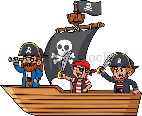 Pirate Crew Aboard Ship Cartoon Vector Clipart - FriendlyStock