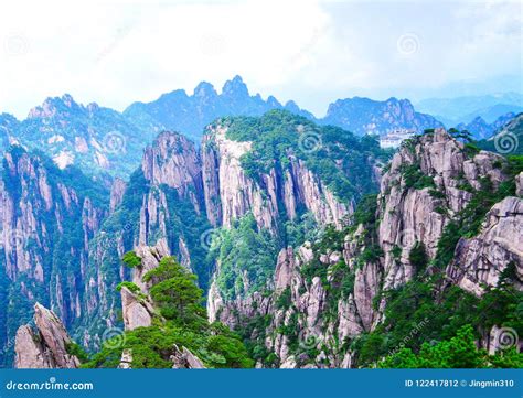 Pine Trees and Cliffs of Huangshan Yellow Mountain from Anhui Province China. Stock Photo ...