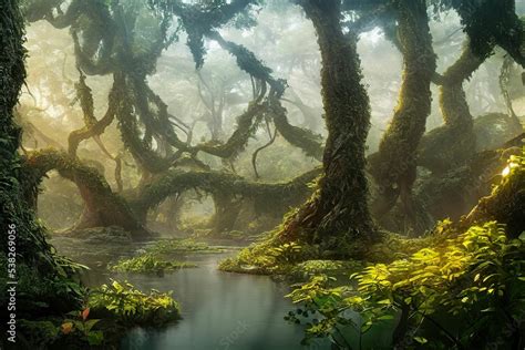 fantasy landscape forest illustration background digital art jungle ...