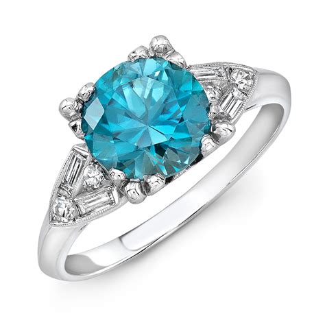 Vintage Platinum, Diamond & Blue Zircon Ring