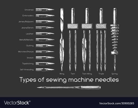 Types sewing machine needles Royalty Free Vector Image