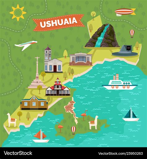 Ushuaia town map with sights landmark advertising Vector Image