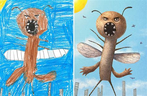 100+ Artists Redraw Kids' Doodles Of Scary Monsters In Their Own Unique Style | DeMilked