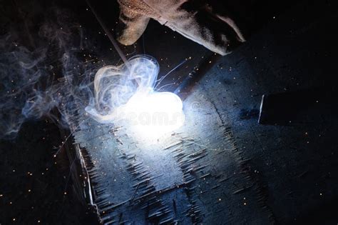 Welder Welding Sparks Steel in Factory Stock Photo - Image of equipment ...