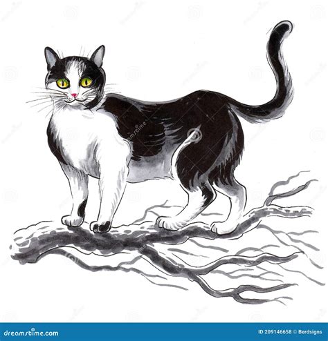 Cat on a tree stock illustration. Illustration of sketch - 209146658