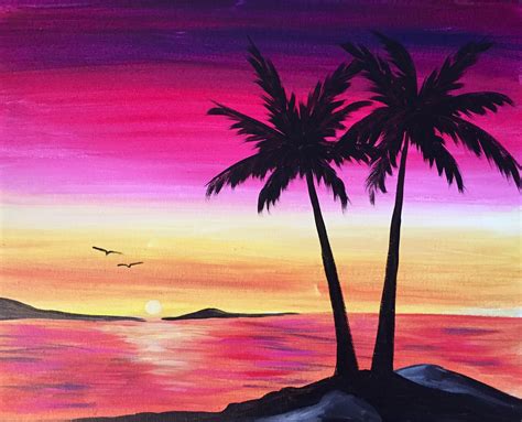 Tropical Sunset Love Birds by Katrina Reid #TeamDaykin - Paint Nite Paintings | Sunset painting ...