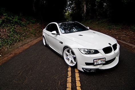 4098x768px | free download | HD wallpaper: white BMW E90 coupe, m3, e92, hood, road, markings ...