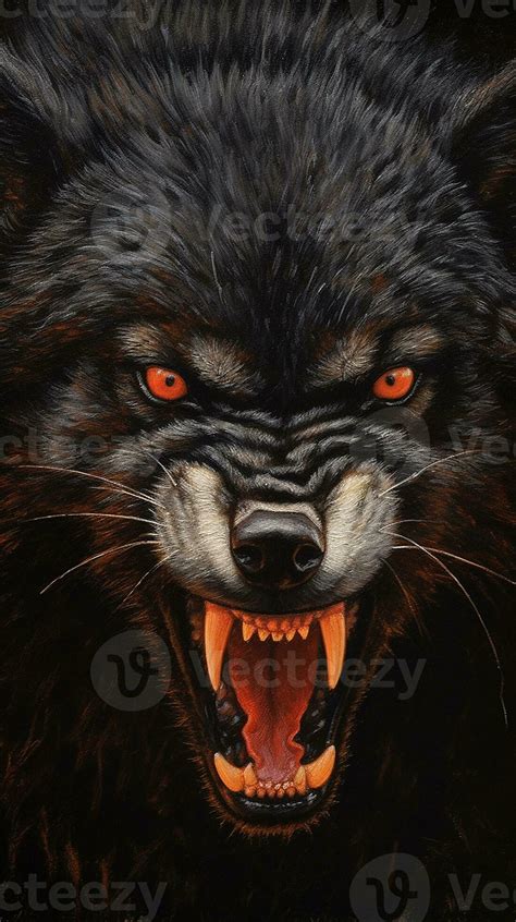 Black wolf angry close-up front view Beautiful wildlife AI Generated Image 28801824 Stock Photo ...