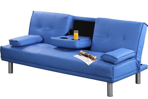 Blue Manhattan Modern Faux Leather Sofa Bed | Blue leather sofa, Leather sofa bed, Small blue sofa