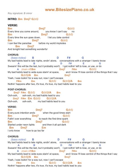 BAD HABITS – ED SHEERAN PIANO CHORDS & Lyrics – Bitesize Piano