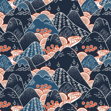 Oriental Mountains Kimono Fabric Seamless Pattern | Japanese patterns, Pattern art, Pattern