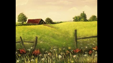 How to paint an EASY Farmhouse Landscape with Acrylic Paint, Lesson 3 Grass and flowers, - YouTube