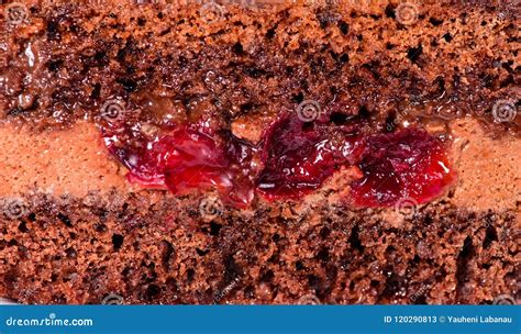 Texture Layer Of Chocolate Cake With Cream. Close-up Stock Image - Image of layered, birthday ...