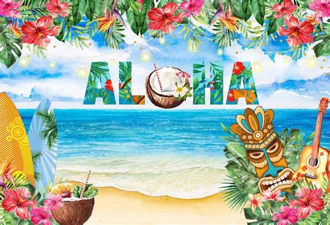 Funnytree 7X5FT Aloha Luau Party Backdrop Summer Tropical Hawaiian ...