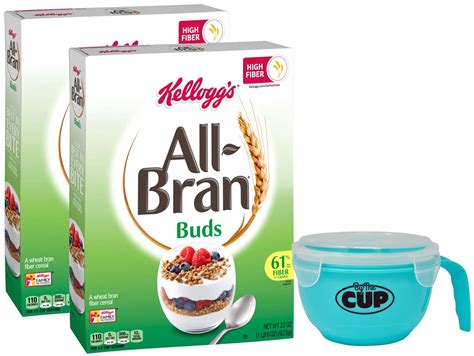 Kellogg's All-Bran Buds Cereal, 22 Ounce Box (Pack of 2) with By The Cup Cereal Bowl