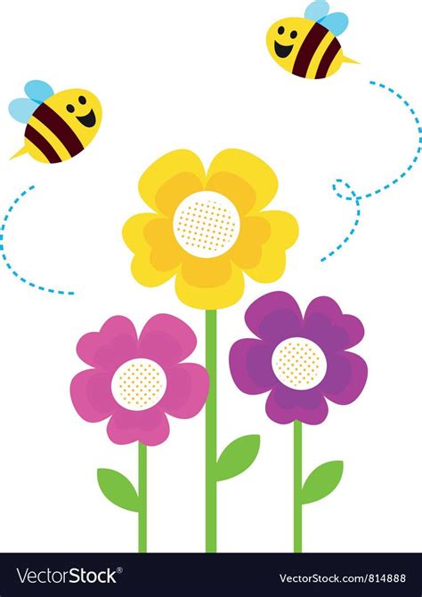 Bees flying closely colorful flowers. Vector. Download a Free Preview ...