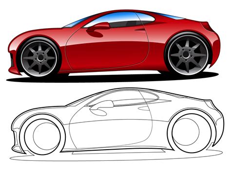 Red vector car illustrations with outline | TrashedGraphics