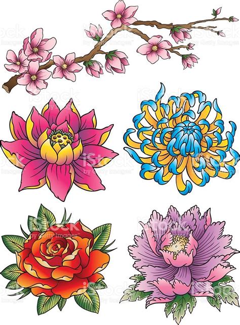 Tattoo Flower Set royalty-free stock vector art Japanese Sleeve Tattoos, Japanese Tattoo Designs ...