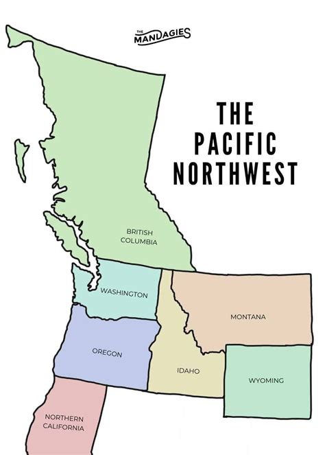 Map of the Pacific Northwest with Colorful State Labels