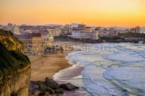 Sunset over Biarritz beaches, France, Atlantic coast - GlobePhotos - royalty free stock images