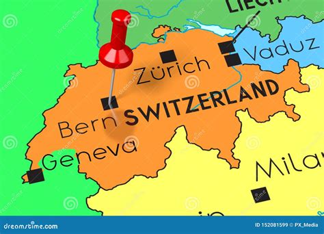 Switzerland, Bern - Capital City, Pinned on Political Map Stock Illustration - Illustration of ...