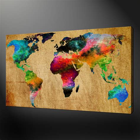 WORLD MAP CANVAS WALL ART PICTURE PRINT