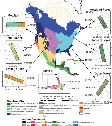 Biomes in North America, and locations and NLCD land cover maps of the... | Download Scientific ...