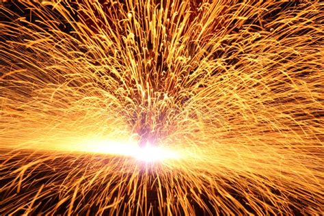 Welding with Sparks in the Factory. Stock Photo - Image of flame ...