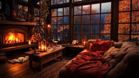 Rainy Autumn Day with Crackling Fireplace in a Cozy Hut Ambience - Relax, Sleep or Study - YouTube