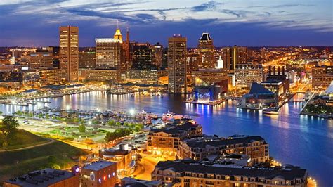 HD wallpaper: baltimore, harbor, inner harbor, united states, evening, cityscape | Wallpaper Flare