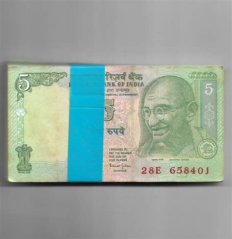 5 RUPEE ~ BIMAL JALAN ~ 100 NOTE BUNDLE ( TRACTOR ON BACK ) ~ GOOD FOR ...