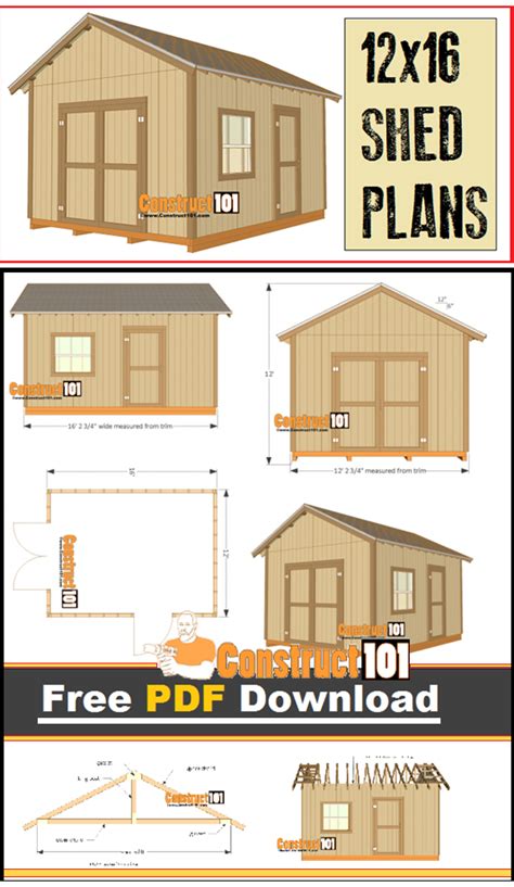 12x16 Shed Plans - Gable Design - PDF Download - Construct101