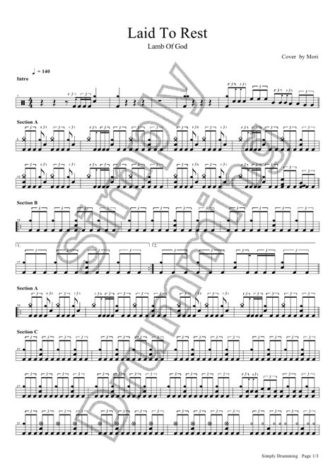 鼓手森 - Simply Drumming: Lamb of God - Laid to Rest drum sheet