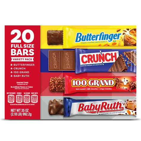 Butterfinger, CRUNCH, Baby Ruth and 100 Grand, Assorted Full Size Chocolate Candy Bars, 35 oz ...