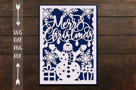 Merry Christmas card papercut svg laser cut cricut template By kArtCreation | TheHungryJPEG