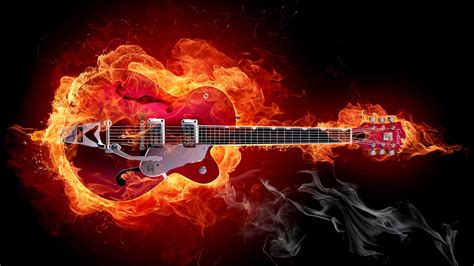 A guitar in flames - Rock music guitar Wallpaper Download 2560x1440