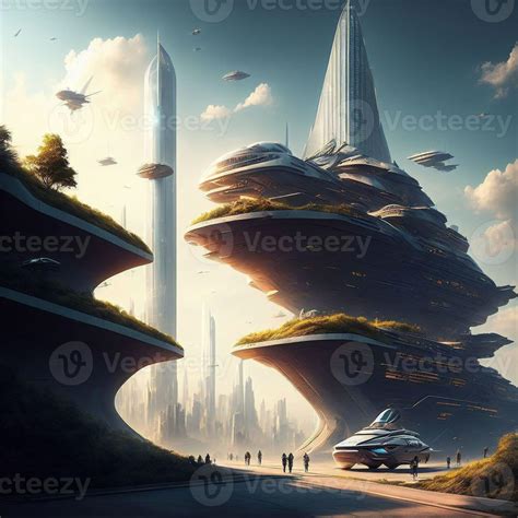 concept art future city building tower at outer space, generative art ...