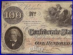 1862 $100 Dollar Bill Confederate States Currency CIVIL War Cotton Hoer Note T41